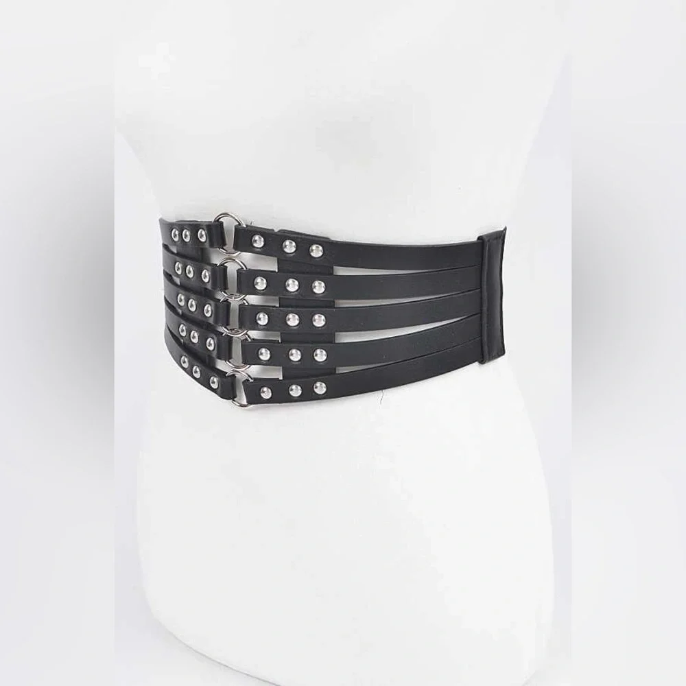 Black & Silver Vegan Leather Statement Belt
